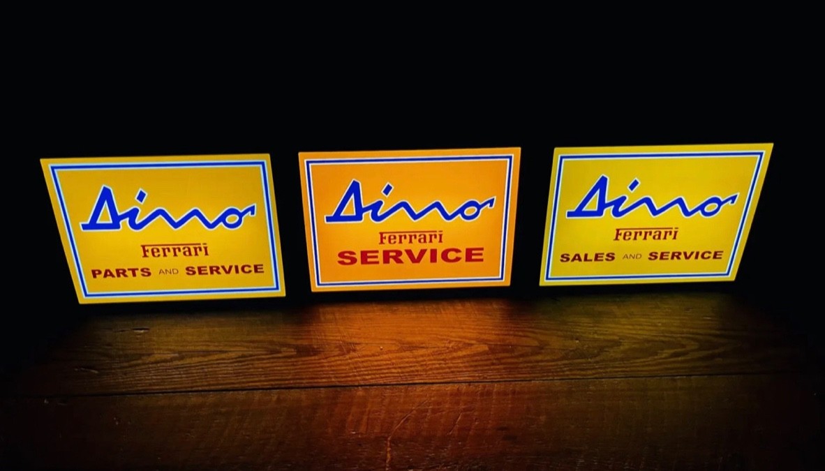 RARE 1970’s FERRARI DINO DEALER SHOWROOM GARAGE ILLUMINATED SIGN SET RARE 1970’s FERRARI DINO DEALER SHOWROOM GARAGE ILLUMINATED SIGN SET