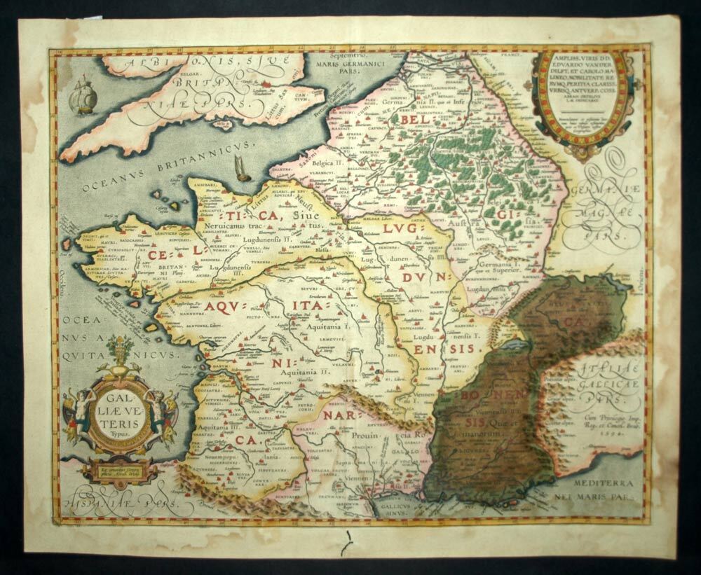 Old Geographic Map Of Gaul (GALLIAE VETERIS TYPUS) Ortelius Abraham Old Geographic Map Of Gaul (GALLIAE VETERIS TYPUS) Ortelius Abraham