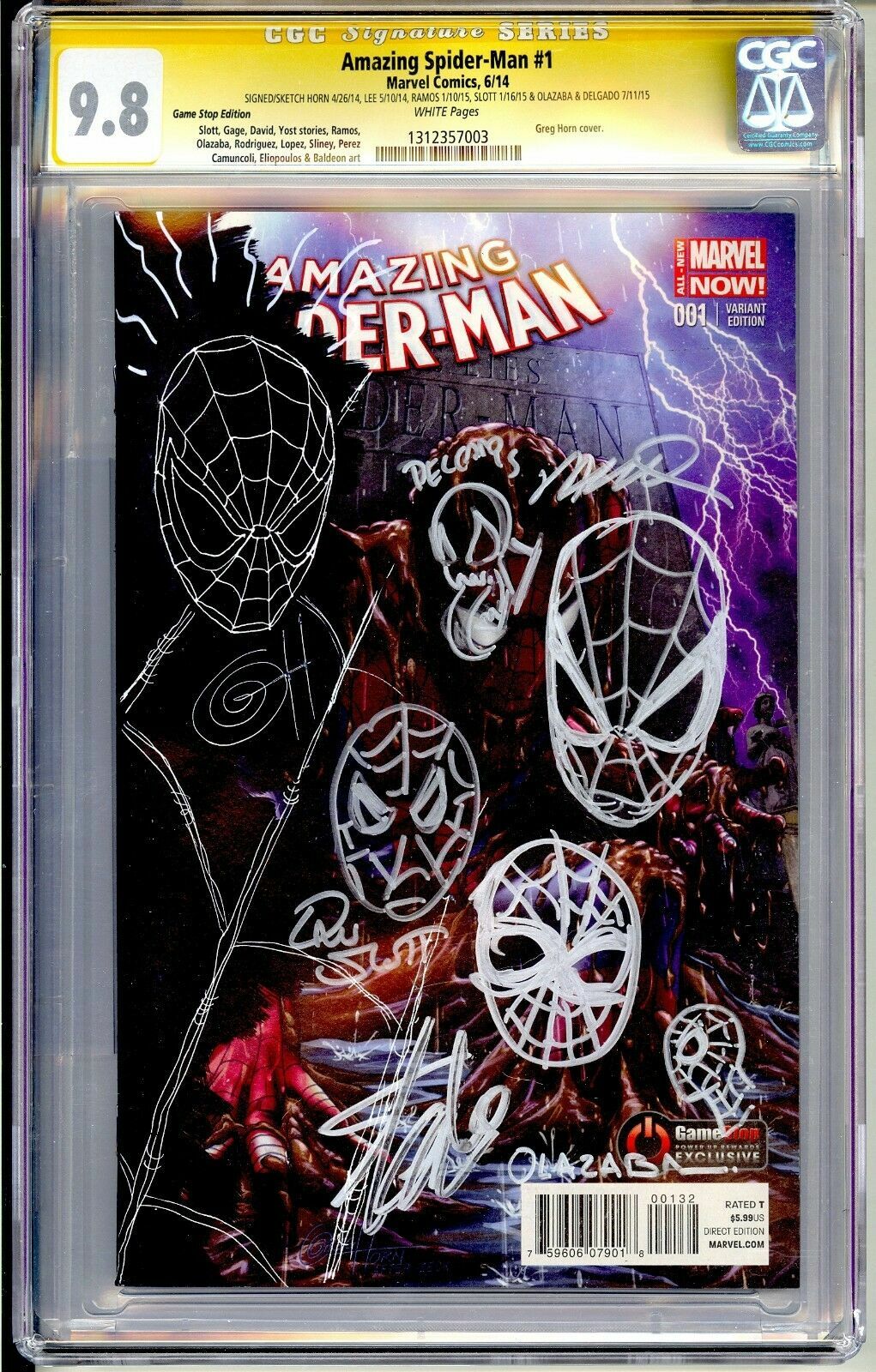AMAZING SPIDER-MAN 1 CGC SS 9.8 STAN LEE SKETCH HORN GAMESTOP ORIGINAL ART 1/1 AMAZING SPIDER-MAN 1 CGC SS 9.8 STAN LEE SKETCH HORN GAMESTOP ORIGINAL ART 1/1