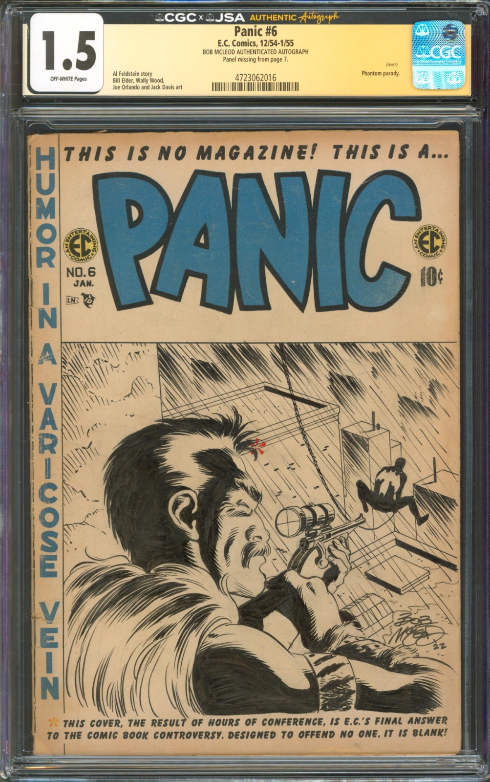 Panic #6 CGC 1.5 E.C Comics 1954 Signed by Bob Mcleod w/Kraven Spider-Man Sketch