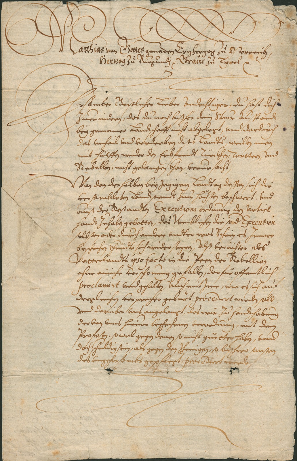 EMPEROR MATTHIAS (HOLY ROMAN) - MANUSCRIPT LETTER SIGNED 04/12/1605 EMPEROR MATTHIAS (HOLY ROMAN) - MANUSCRIPT LETTER SIGNED 04/12/1605
