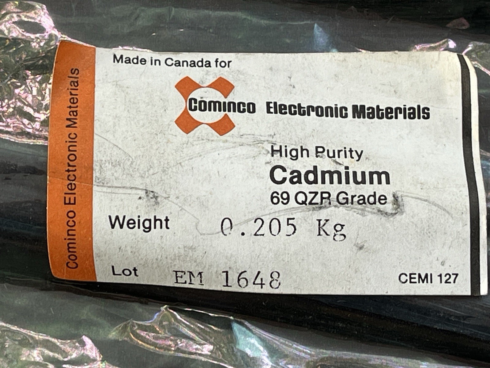 27 Kg Cadmium Metal 99.9999% 6N Ultra-Pure High Purity Ingot Factory Sealed 27 Kg Cadmium Metal 99.9999% 6N Ultra-Pure High Purity Ingot Factory Sealed