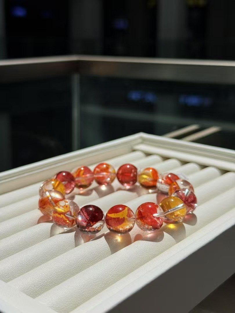 AAA Grade Red Hematoid Quartz Stretch Bracelet 14.6mm Fire Crystal Gemstone
