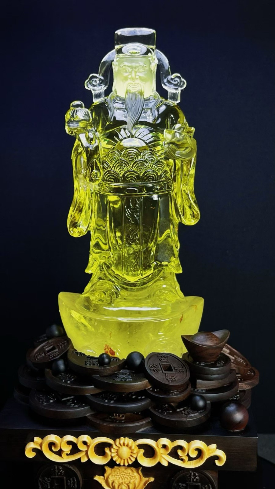 7.1LB top Natural citrine quartz crystal carved God of Wealth Decoration+stand