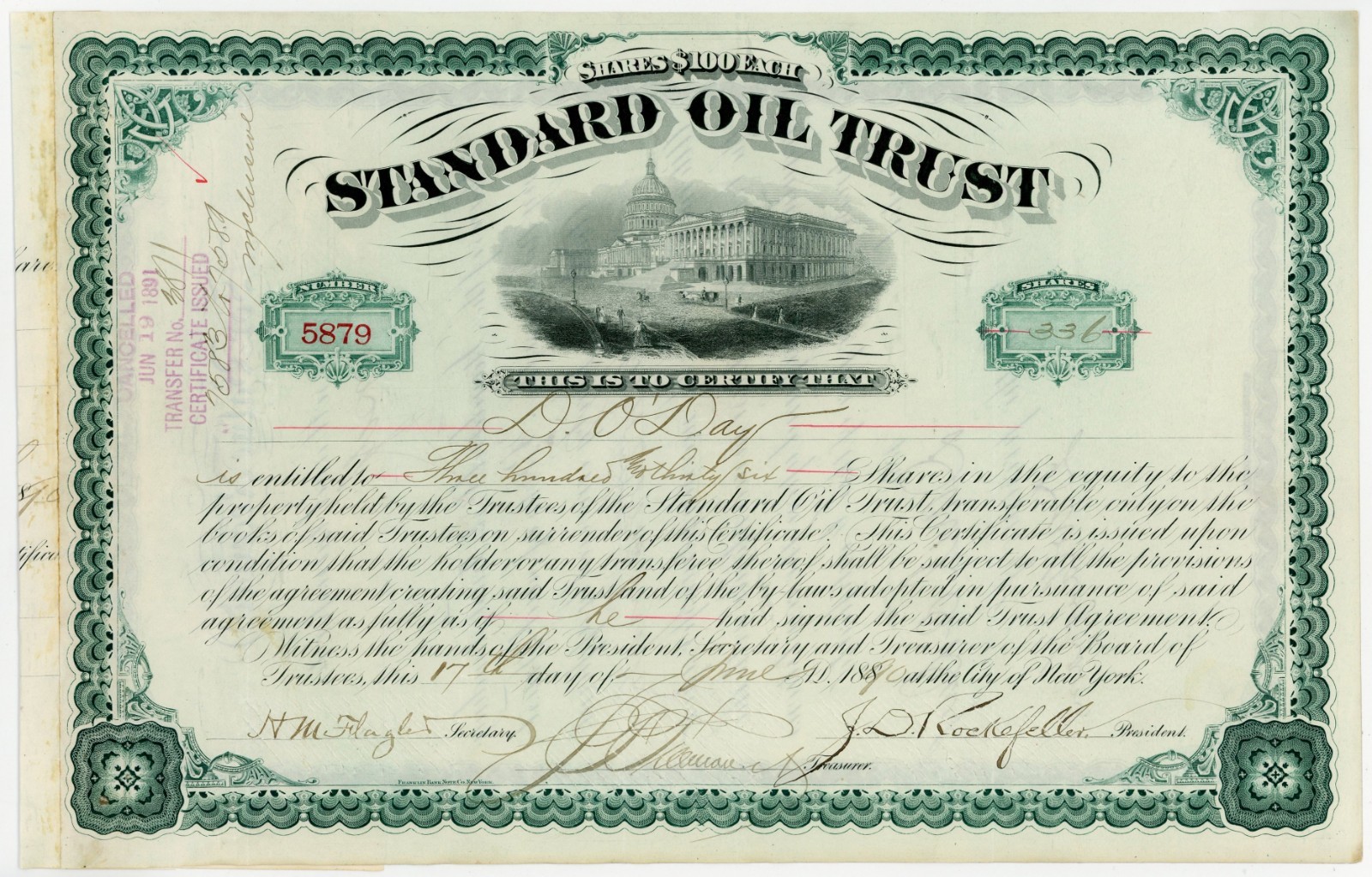 John D. Rockefeller & Henry Flagler ~ Signed Standard Oil Certificate ~ PSA DNA John D. Rockefeller & Henry Flagler ~ Signed Standard Oil Certificate ~ PSA DNA