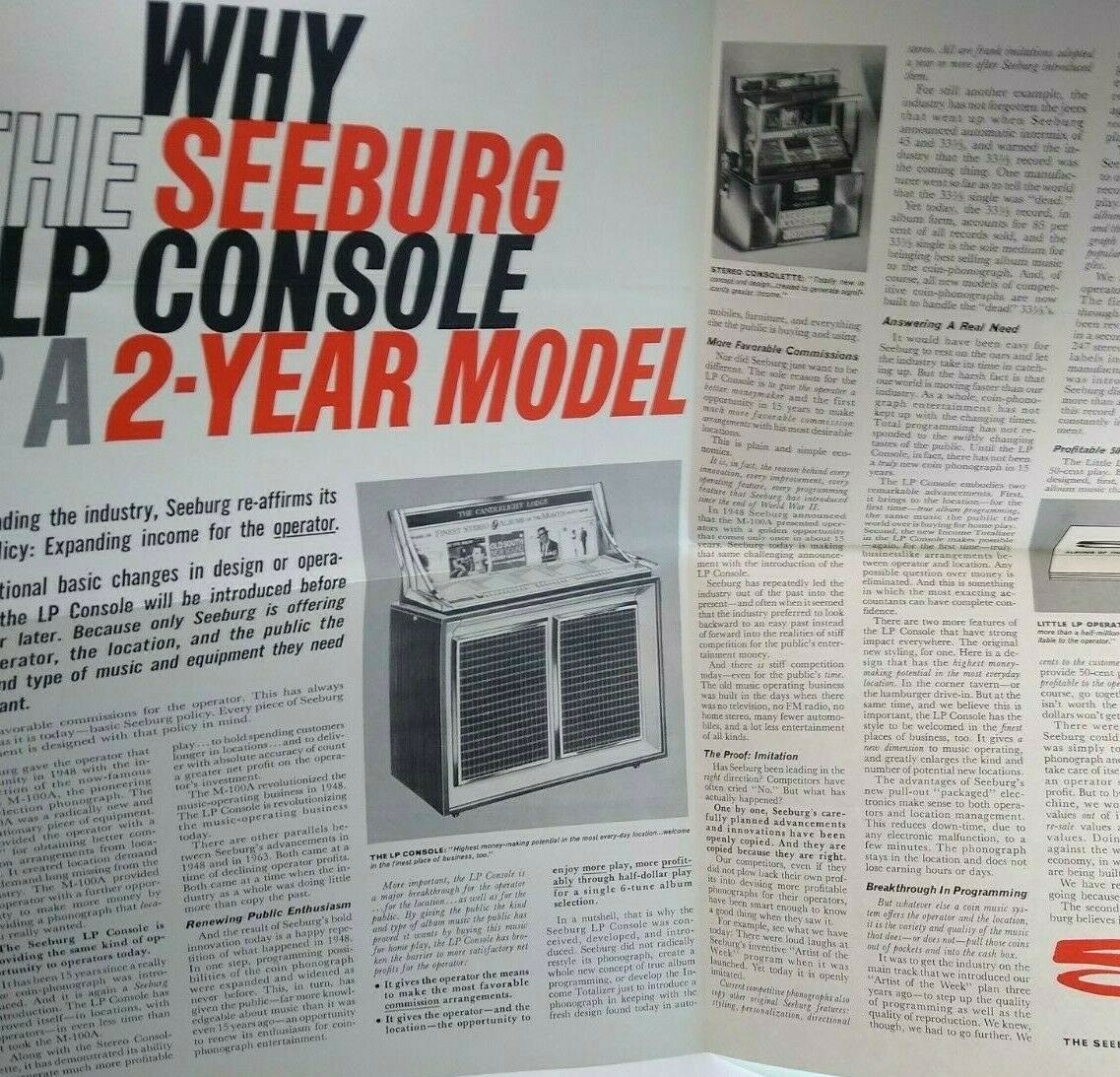 Seeburg LP Console 1962 Original Vintage Phonograph Music Foldout Brochure Seeburg LP Console 1962 Original Vintage Phonograph Music Foldout Brochure