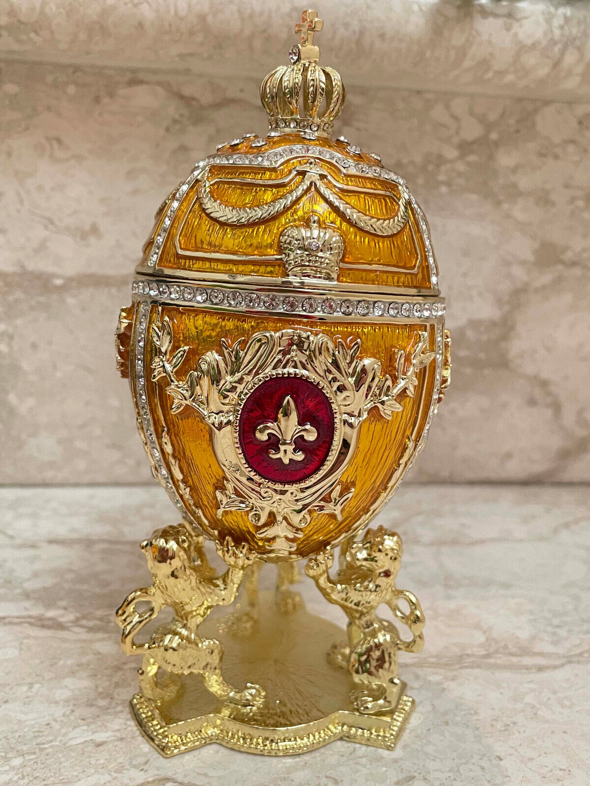 Luxury FABERGE egg HANDMADE Jewelry box 24k GOLD Swarvoski Handset Mothers Day