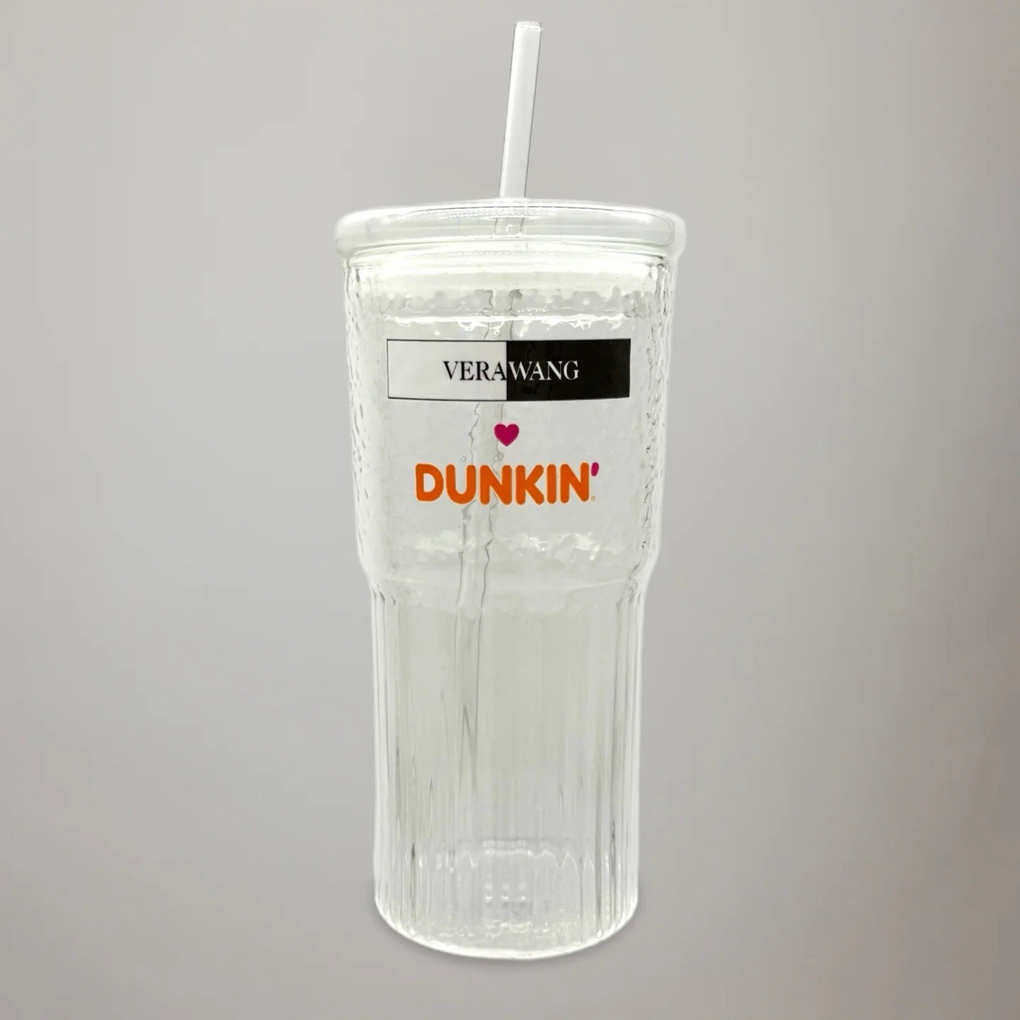 EXCLUSIVE Vera Wang Dunkin\' Donuts Glass Coffee Cup Tumbler With Lid & Straw EXCLUSIVE Vera Wang Dunkin\' Donuts Glass Coffee Cup Tumbler With Lid & Straw