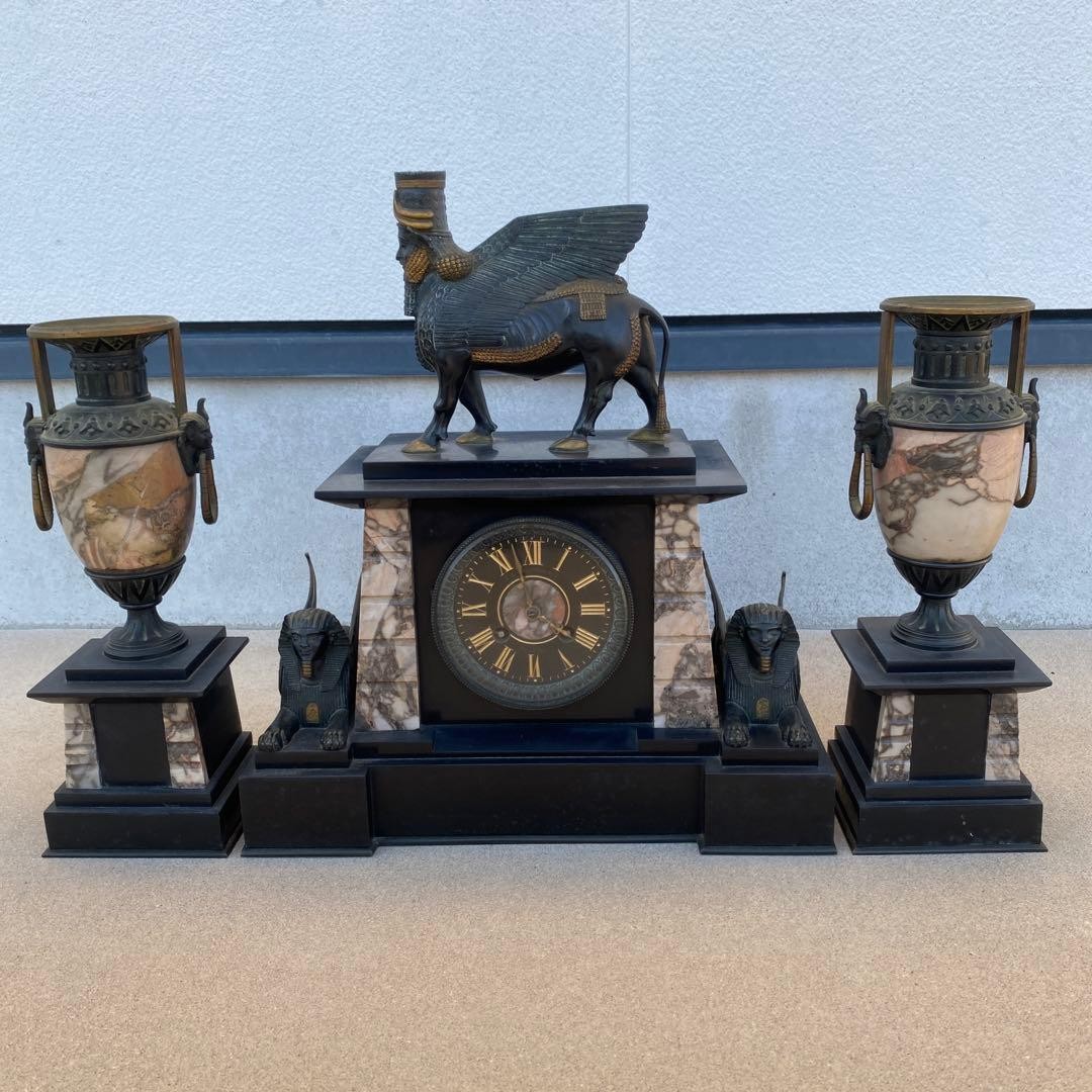 1890-1920 Antique J.E Caldwell Sphinx lion sculpture Marble bronze Mantle Clock 1890-1920 Antique J.E Caldwell Sphinx lion sculpture Marble bronze Mantle Clock