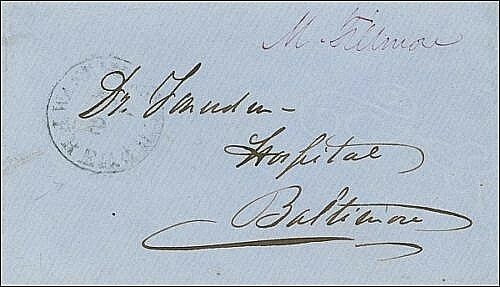 Beautiful & Rare, President Millard Fillmore Free Frank, Postal Cover, Baltimore