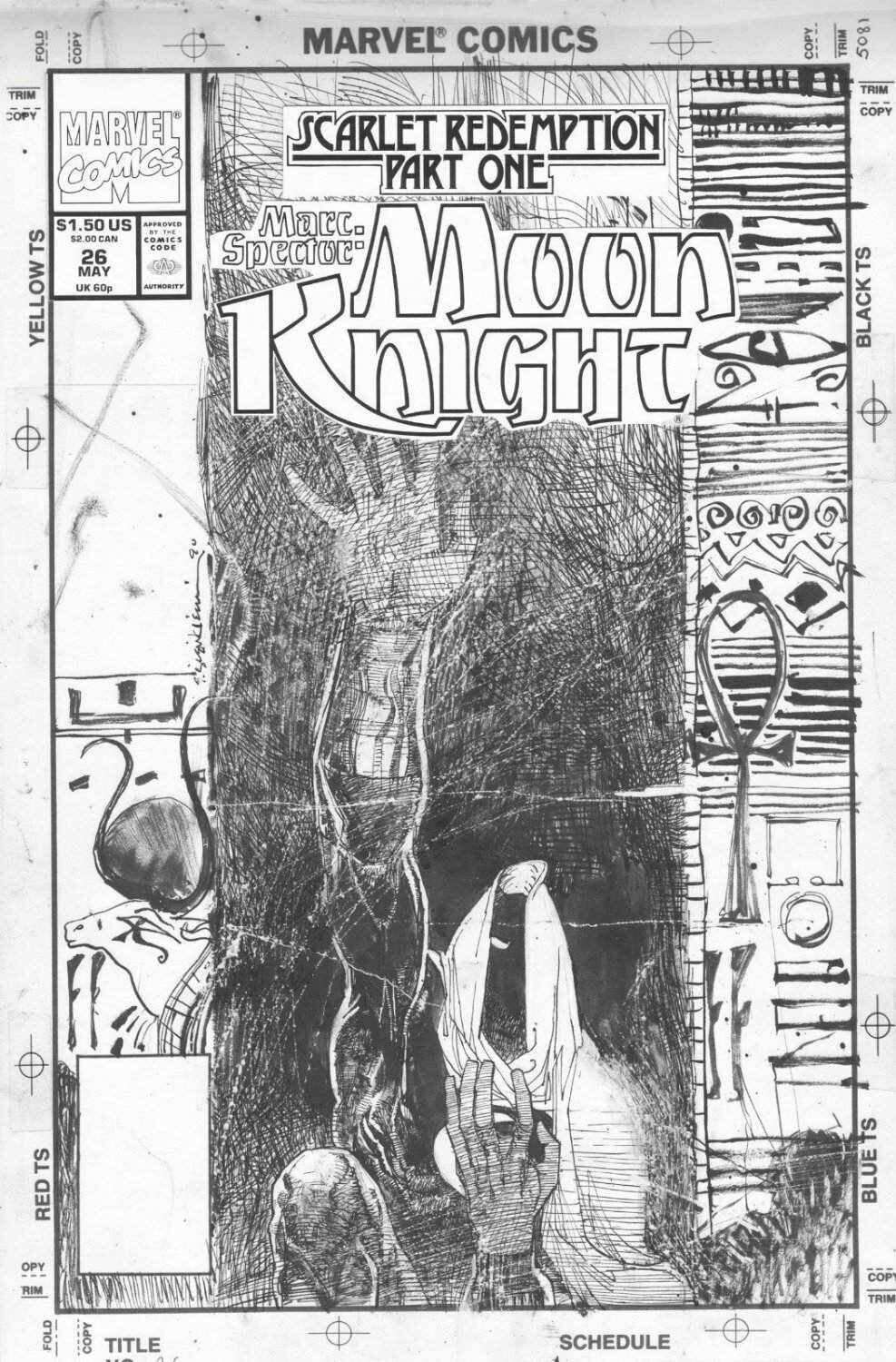 BILL SIENKIEWICZ - Marc Specter: Moon Knight #26 cover, Eqyptian theme 1991