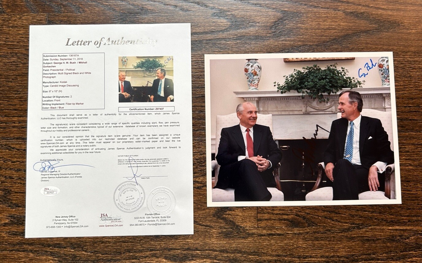 Signed Mikhail Gorbachev & George Bush Photograph Color 8x10 JSA COA