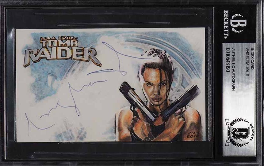 ANGELINA JOLIE SIGNED AUTOGRAPH AUTO TOMB RAIDER LARA CROFT 1/1 SKETCH CARD BAS ANGELINA JOLIE SIGNED AUTOGRAPH AUTO TOMB RAIDER LARA CROFT 1/1 SKETCH CARD BAS