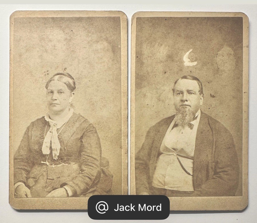 2 Rare Spirit Photo 1870s Man & Wife Ghost Photography Original