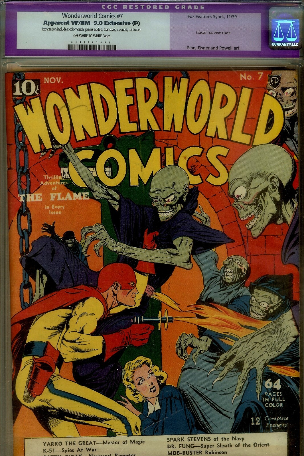 Wonderworld  #7 CGC 9.0 (restored)-CLASSIC LOU FINE ARTWK- 1939 RARE FOX TITLE