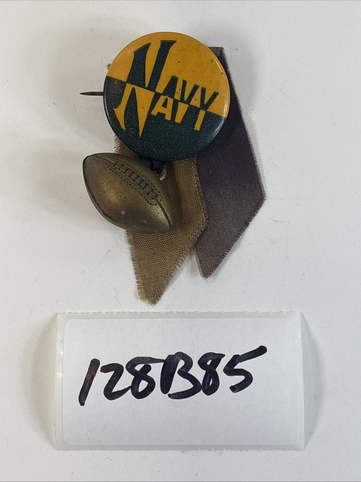 Naval Academy Football Pinback Button w/Ribbon & Football Charm Army Navy 128B85