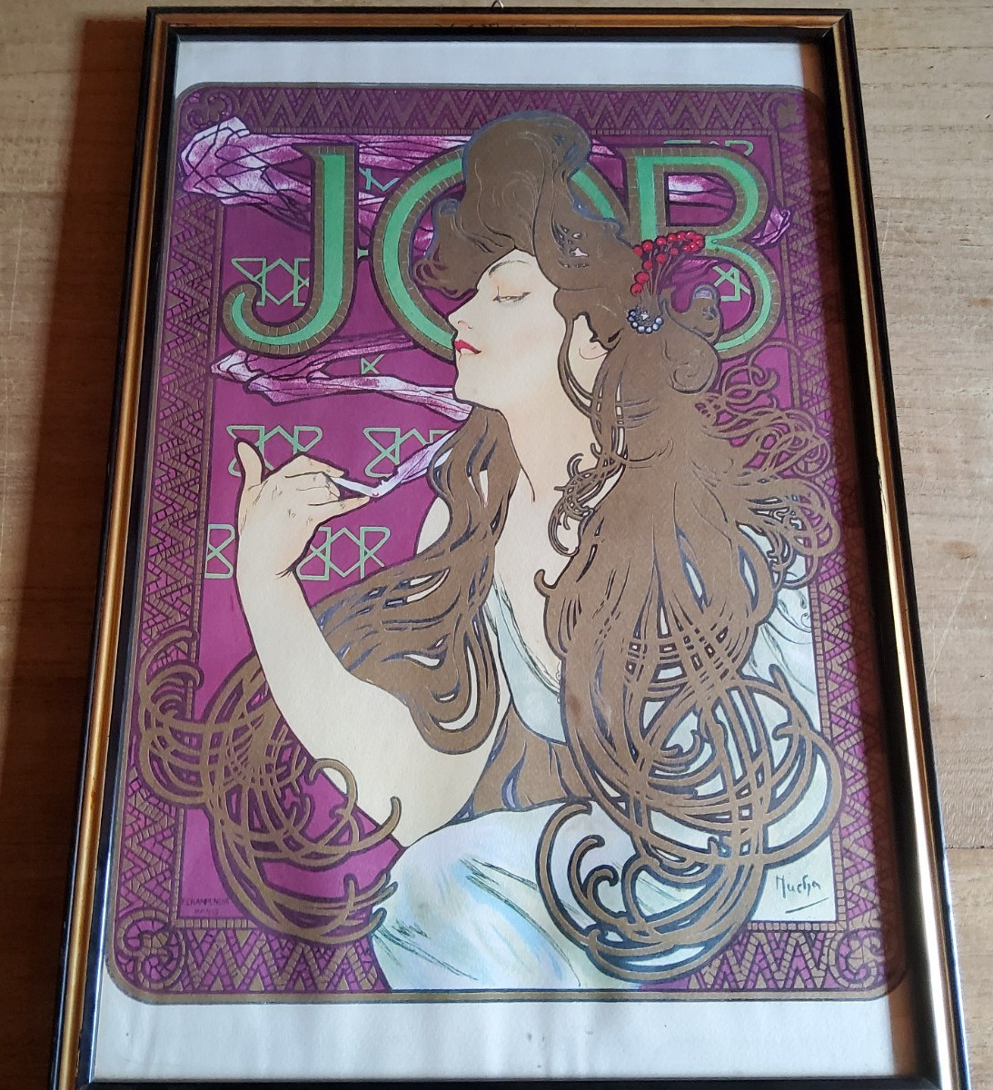 ORIGINAL VINTAGE POSTER JOB by ALPHONSE Mucha 1896 (rare) ORIGINAL VINTAGE POSTER JOB by ALPHONSE Mucha 1896 (rare)