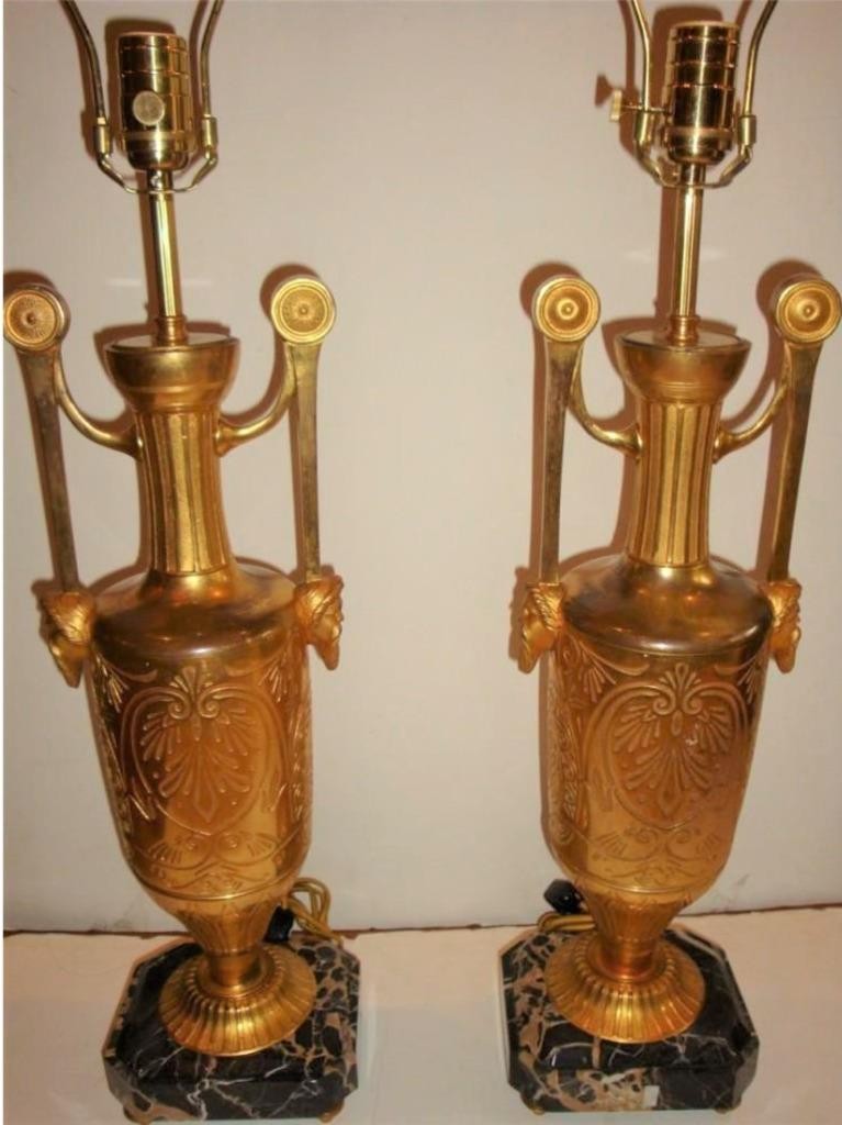 70% OFF CLEARANCE PAIR OF RARE 1920S GILT BRONZE AND MARBLE TABLE TOP LAMPS