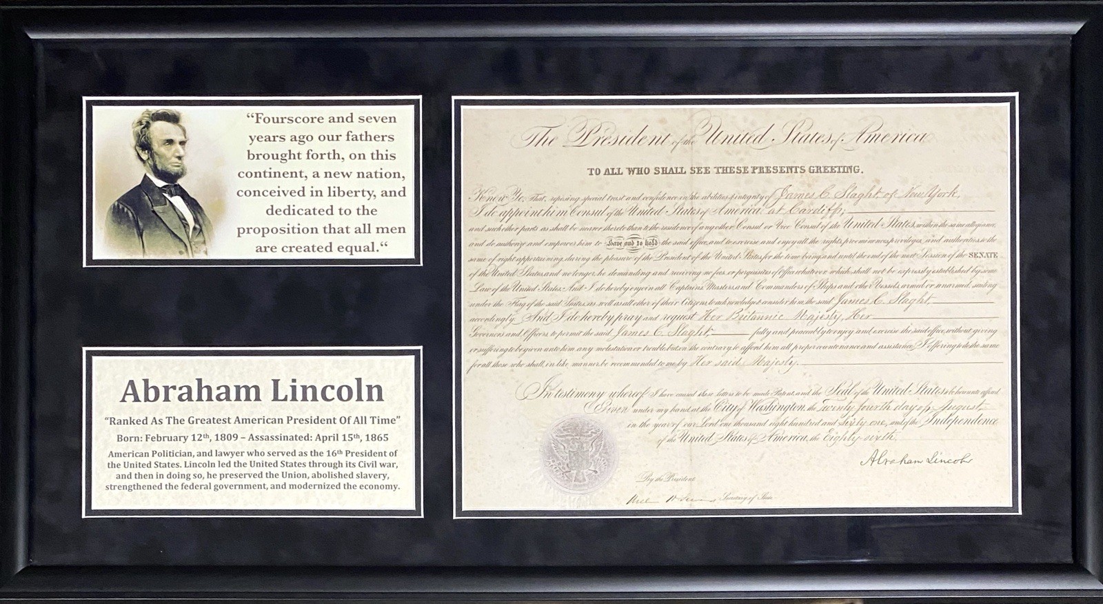 Abraham Lincoln Signed Civil War Consul Appointment - PSA 10 Auto Abraham Lincoln Signed Civil War Consul Appointment - PSA 10 Auto
