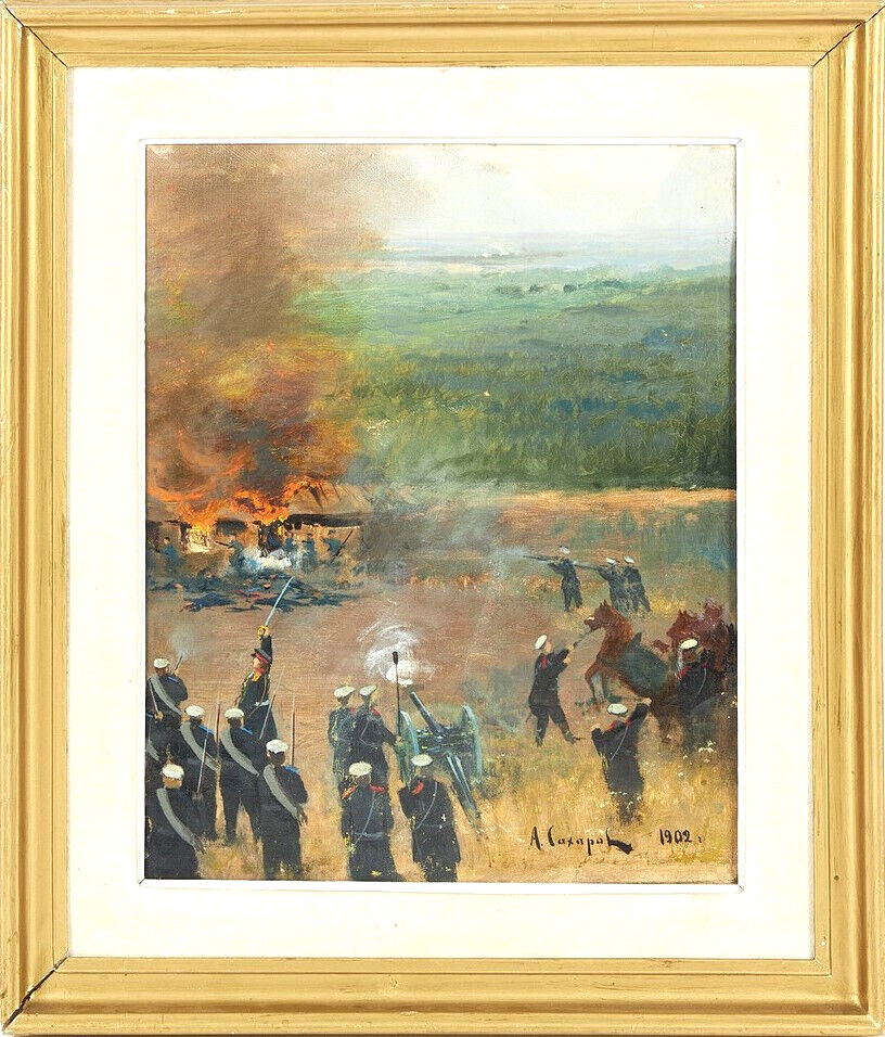 Alexander Saharov (1856-1914) Aivazovsky School Battle Scene Antique Oil Painting 1902 Alexander Saharov (1856-1914) Aivazovsky School Battle Scene Antique Oil Painting 1902