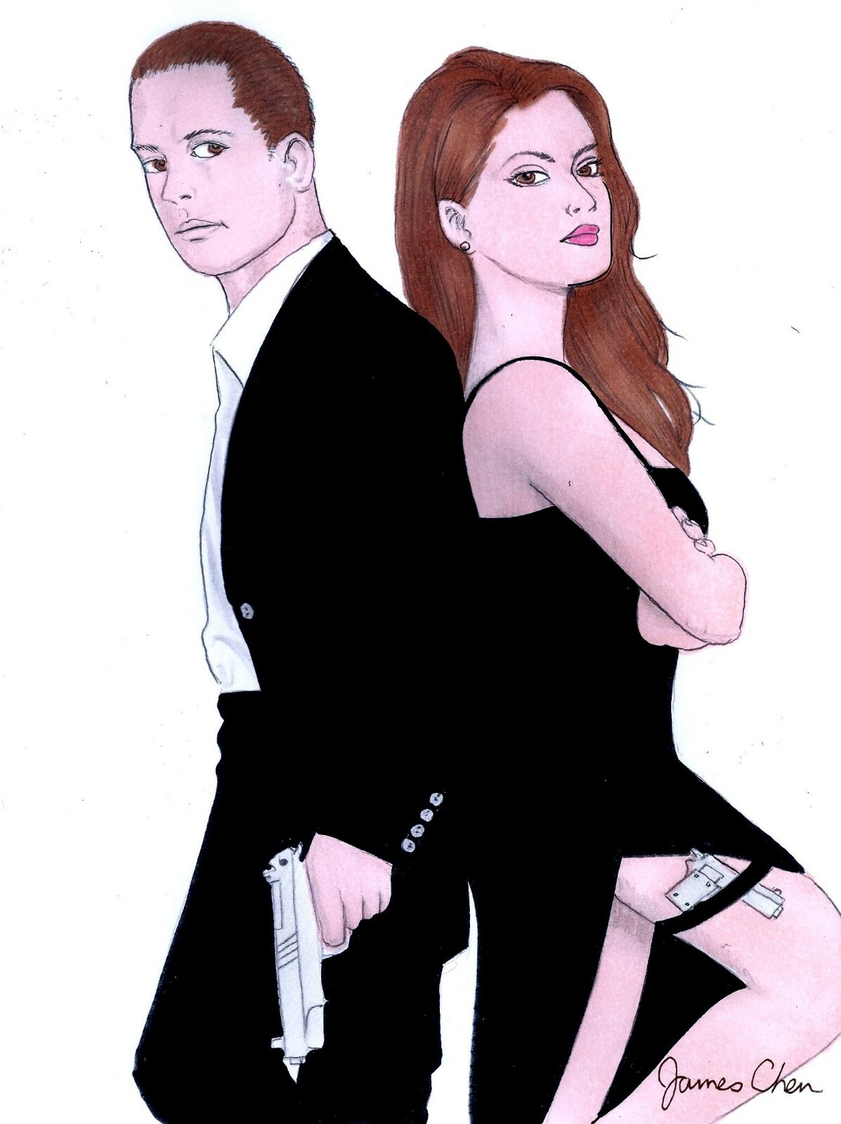 BRAD PITT ANGELINA JOLIE MR & MRS SMITH ORIGINAL ART BY COMIC ARTIST JAMES CHEN