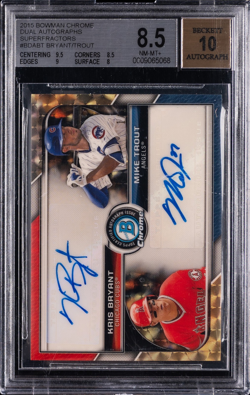 2015 BOWMAN CHROME SUPERFRACTOR #BDABT KRIS BRYANT/ MIKE TROUT BGS 8.5 2015 BOWMAN CHROME SUPERFRACTOR #BDABT KRIS BRYANT/ MIKE TROUT BGS 8.5