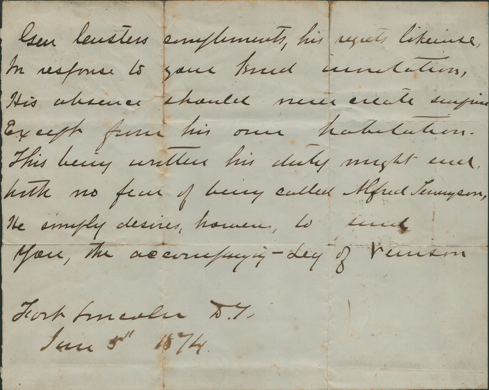 GEORGE ARMSTRONG CUSTER - THIRD PERSON AUTOGRAPH LETTER 06/05/1874