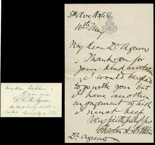 Beautiful, President Chester A. Arthur Handwritten & Signed Letter, No Date Beautiful, President Chester A. Arthur Handwritten & Signed Letter, No Date