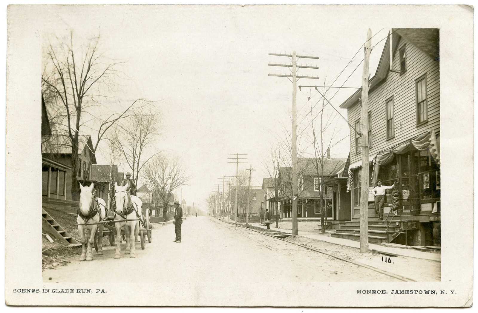 RPPC Pa Glade Run Street Scene Horse Drawn Wagon 1909