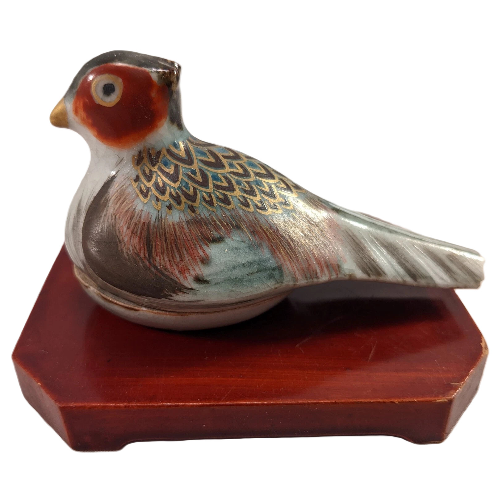 Antique Japanese Makuzu Kozan Ceramic Pheasant Kogo Incense Container Ninsei Antique Japanese Makuzu Kozan Ceramic Pheasant Kogo Incense Container Ninsei