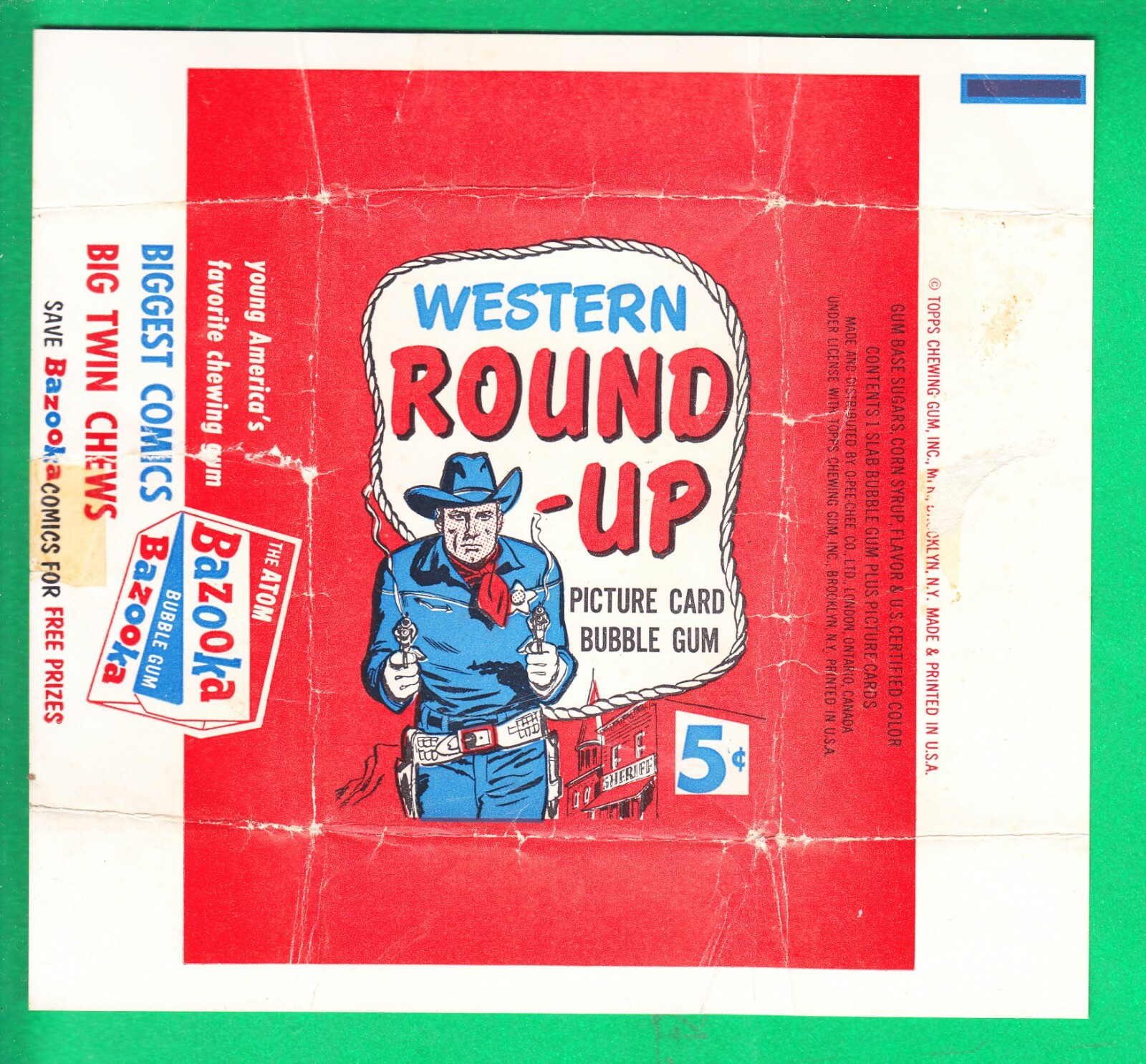 1957 TOPPS  WESTERN ROUND- UP  5 CENTS  PAPER  TEST  WRAPPER