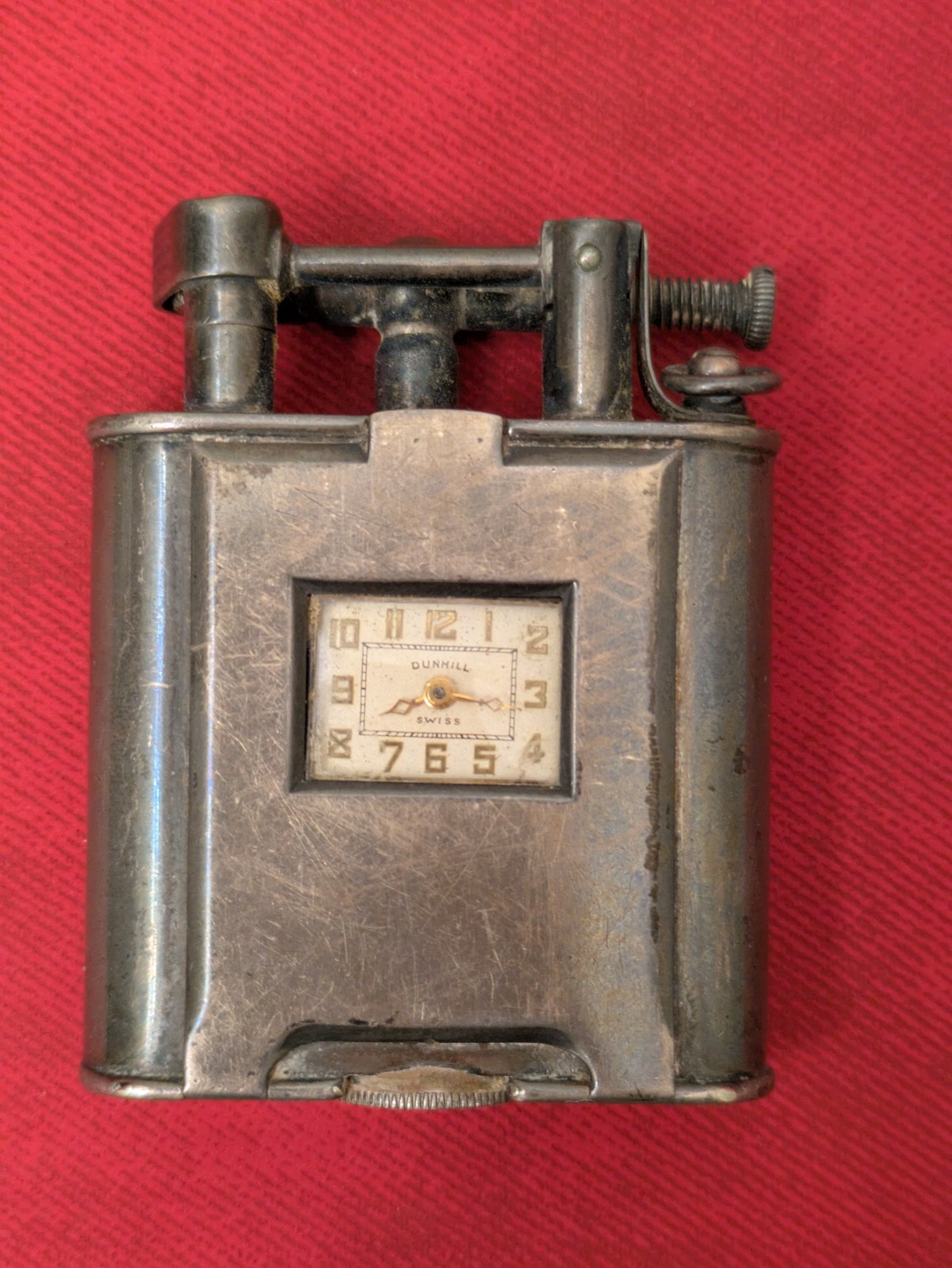 VTG 925 Sterling Silver Dunhill Unique Clock Watch Lift Arm Lighter Swiss Deco VTG 925 Sterling Silver Dunhill Unique Clock Watch Lift Arm Lighter Swiss Deco