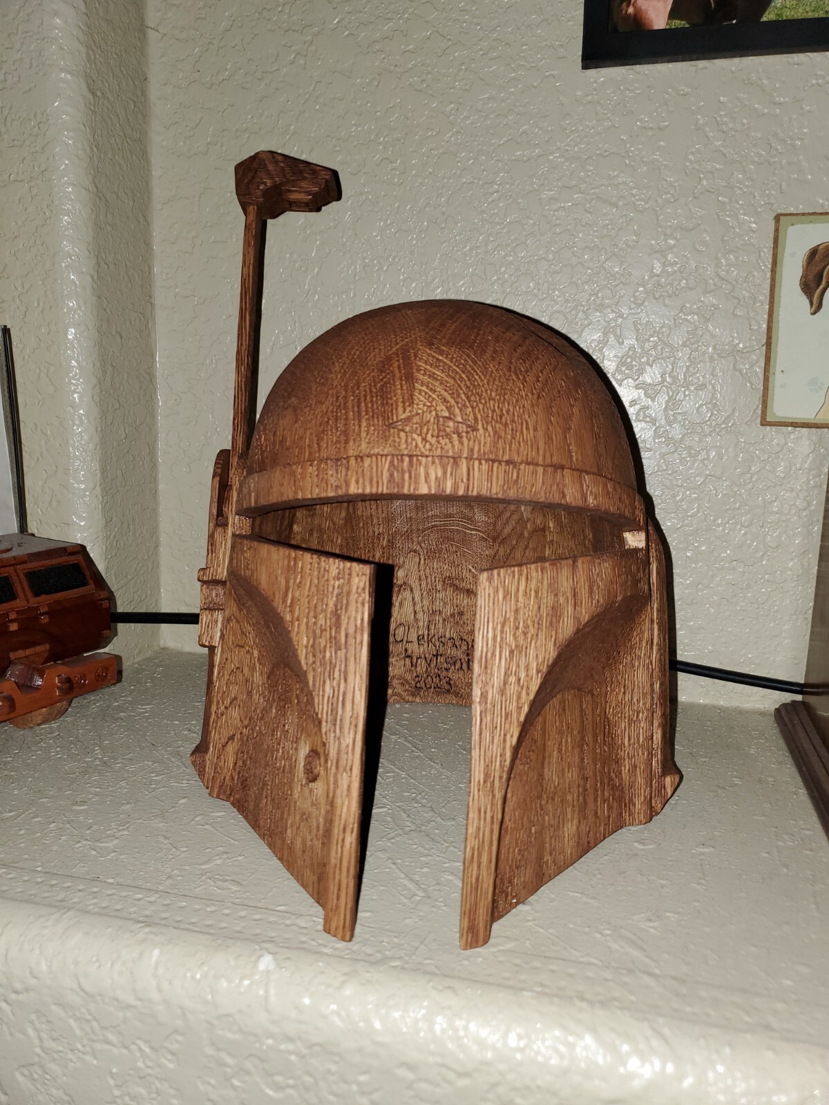 Mandalorian HandCarved Wooden (Full Size)Helmet(1 of a kind) piece of ART Mandalorian HandCarved Wooden (Full Size)Helmet(1 of a kind) piece of ART