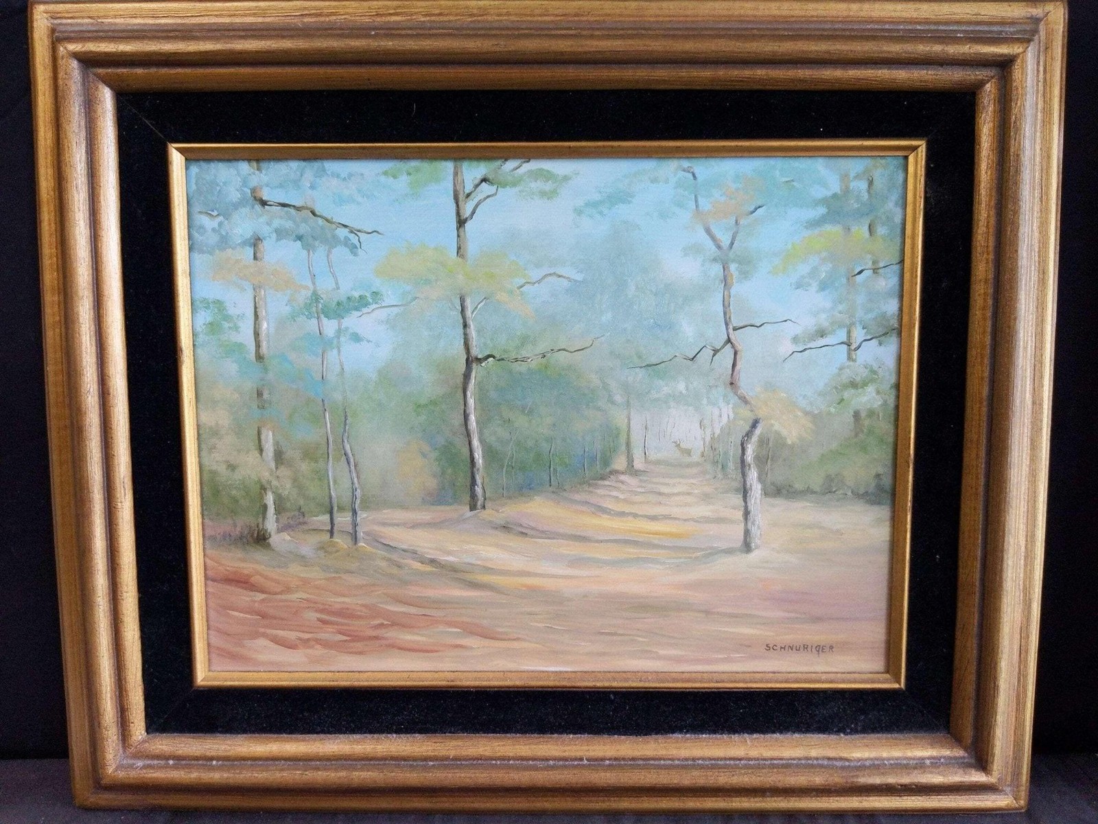 Faye Schnuriger( 1911-1997) San Antonio Texas Landscape Deer Painting on Board