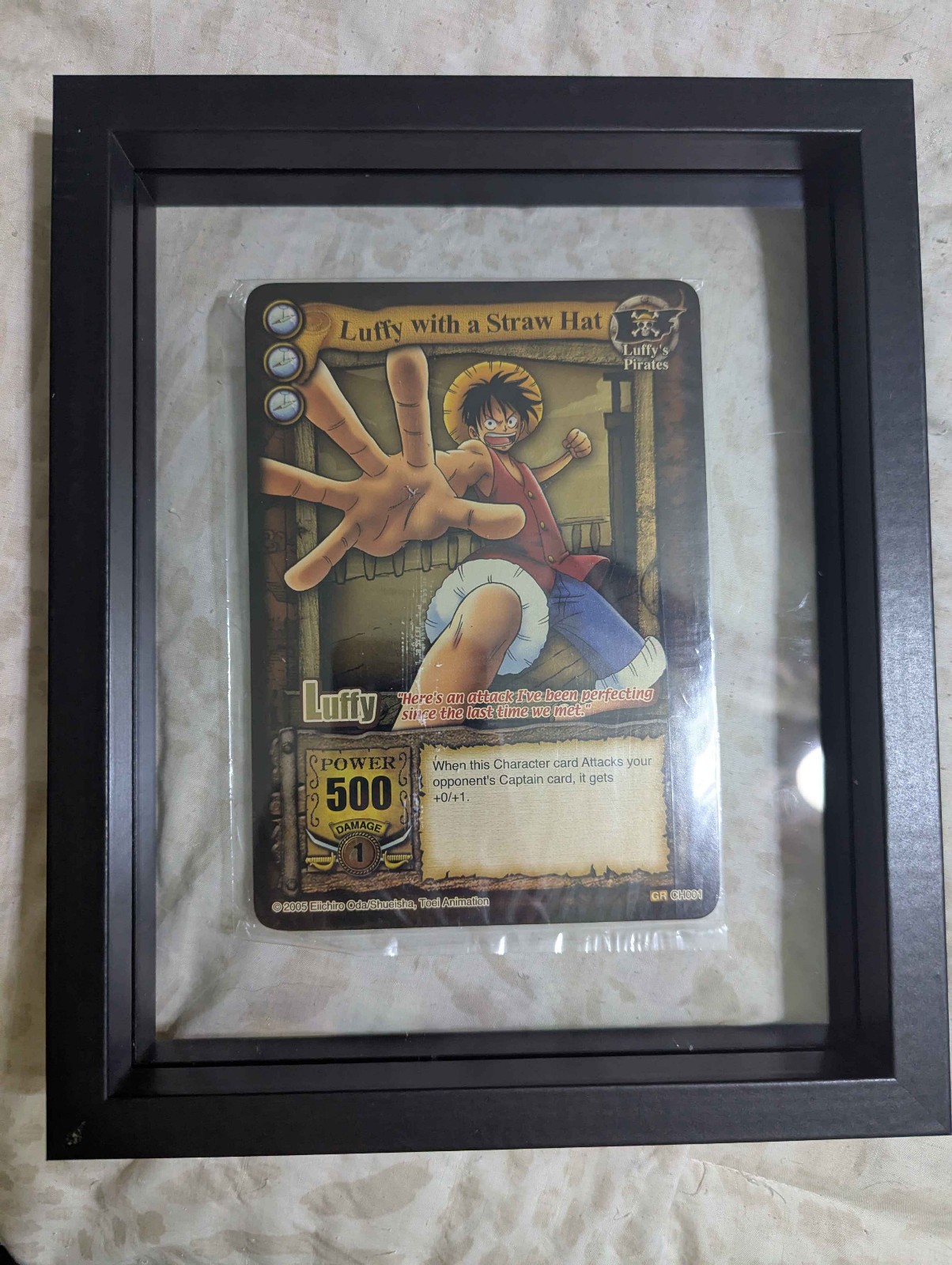 2005 One Piece CCG The Quest Begins Luffy Gold Rare Jumbo Promo Card Framed 2005 One Piece CCG The Quest Begins Luffy Gold Rare Jumbo Promo Card Framed