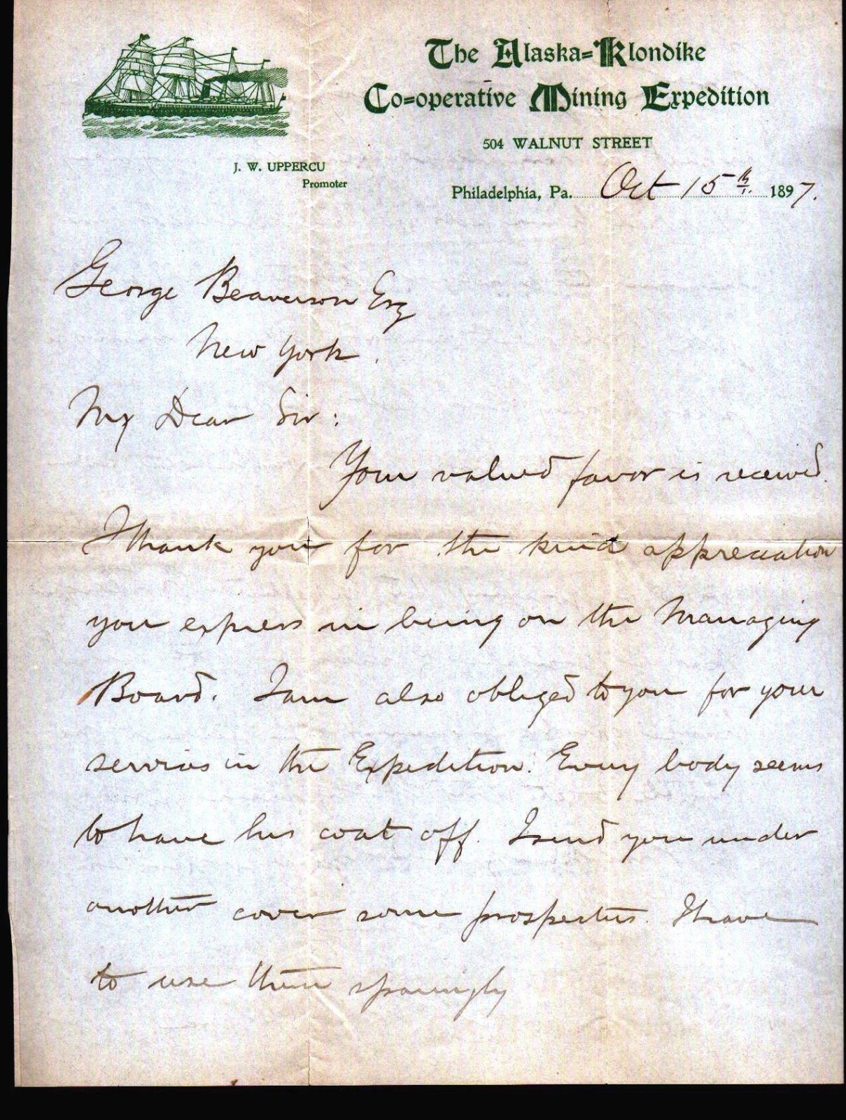 1897 - Alaska Klondike Mining Expedition - FANTASTIC EX RARE Letter Head Bill 1897 - Alaska Klondike Mining Expedition - FANTASTIC EX RARE Letter Head Bill