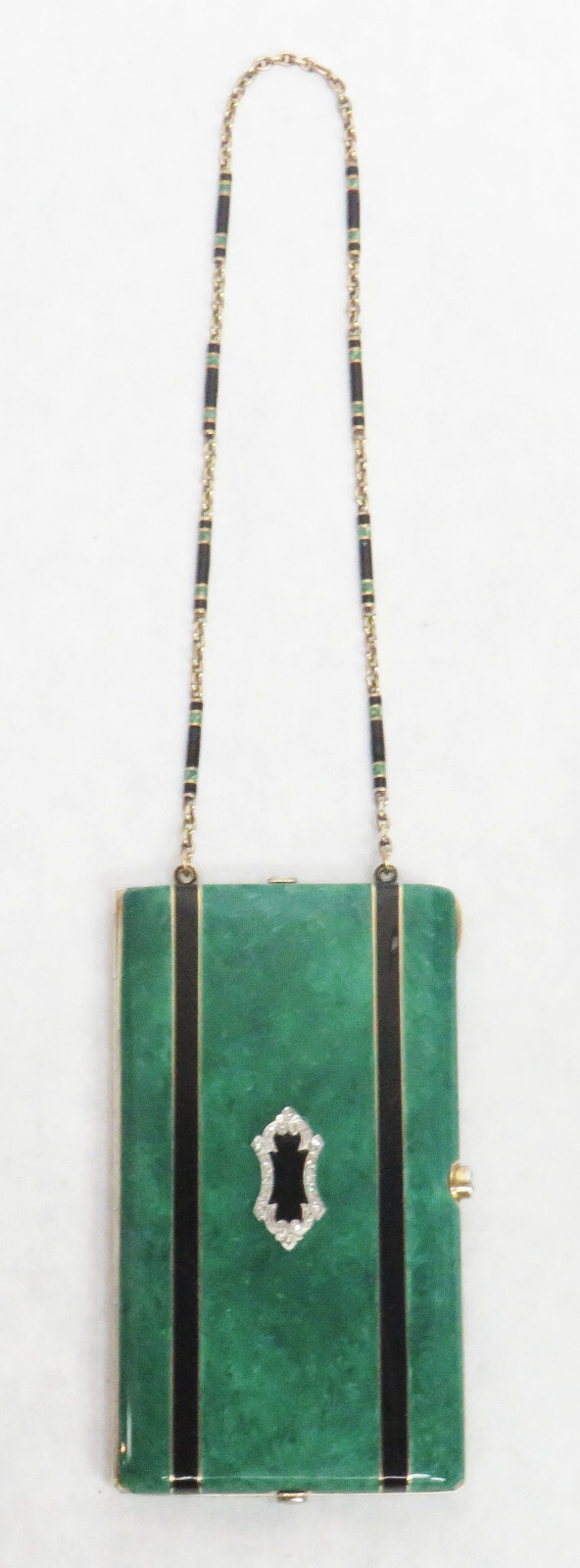 ART DECO ERA 14K GOLD CARTIER PARIS GOLD DIAMONDS GREEN & BLACK ENAMEL COMPACT
