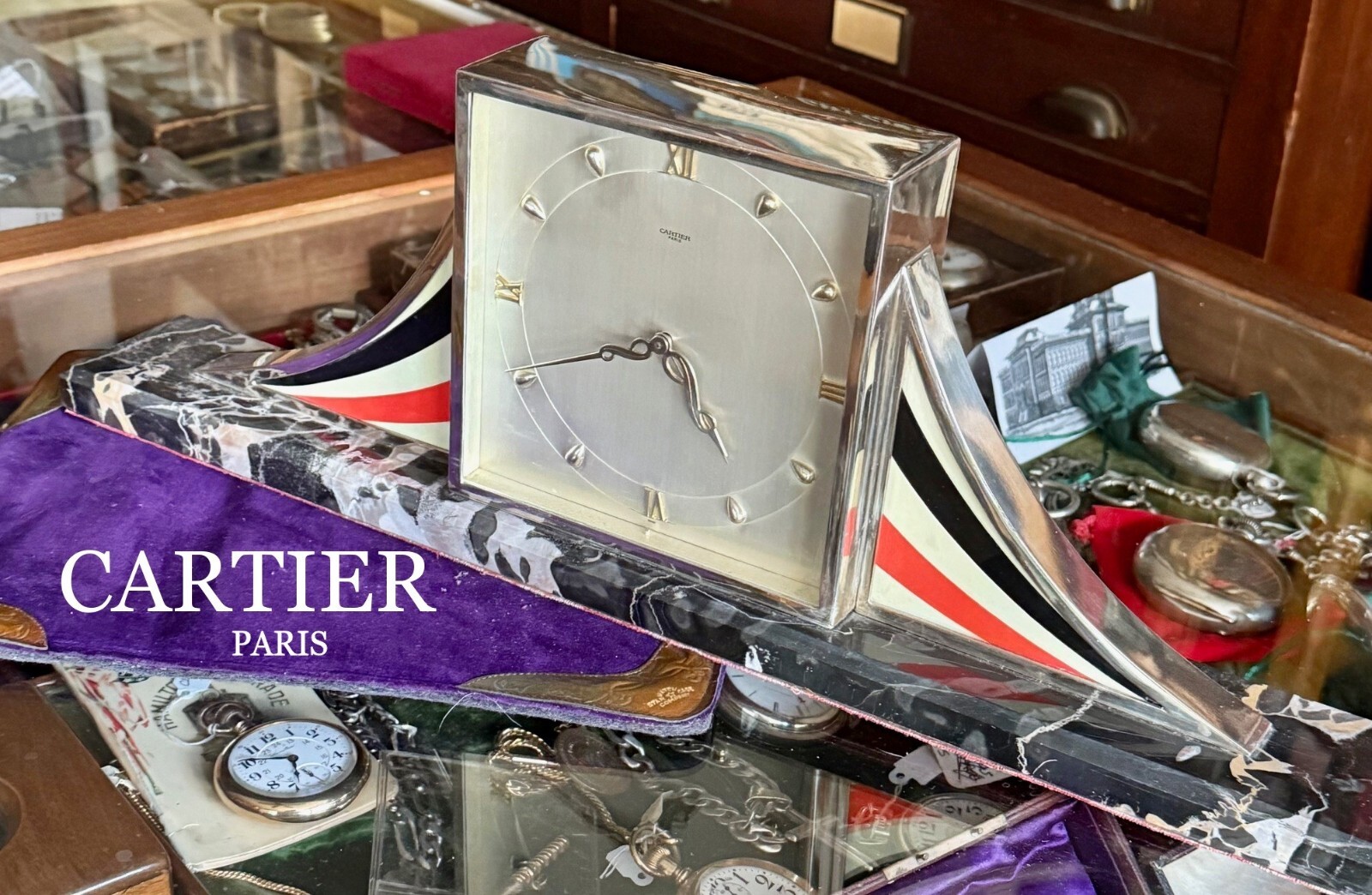 CARTIER Paris ART DECO 8 Day Desk Clock Sterling Silver ENAMELING 1930 CARTIER Paris ART DECO 8 Day Desk Clock Sterling Silver ENAMELING 1930