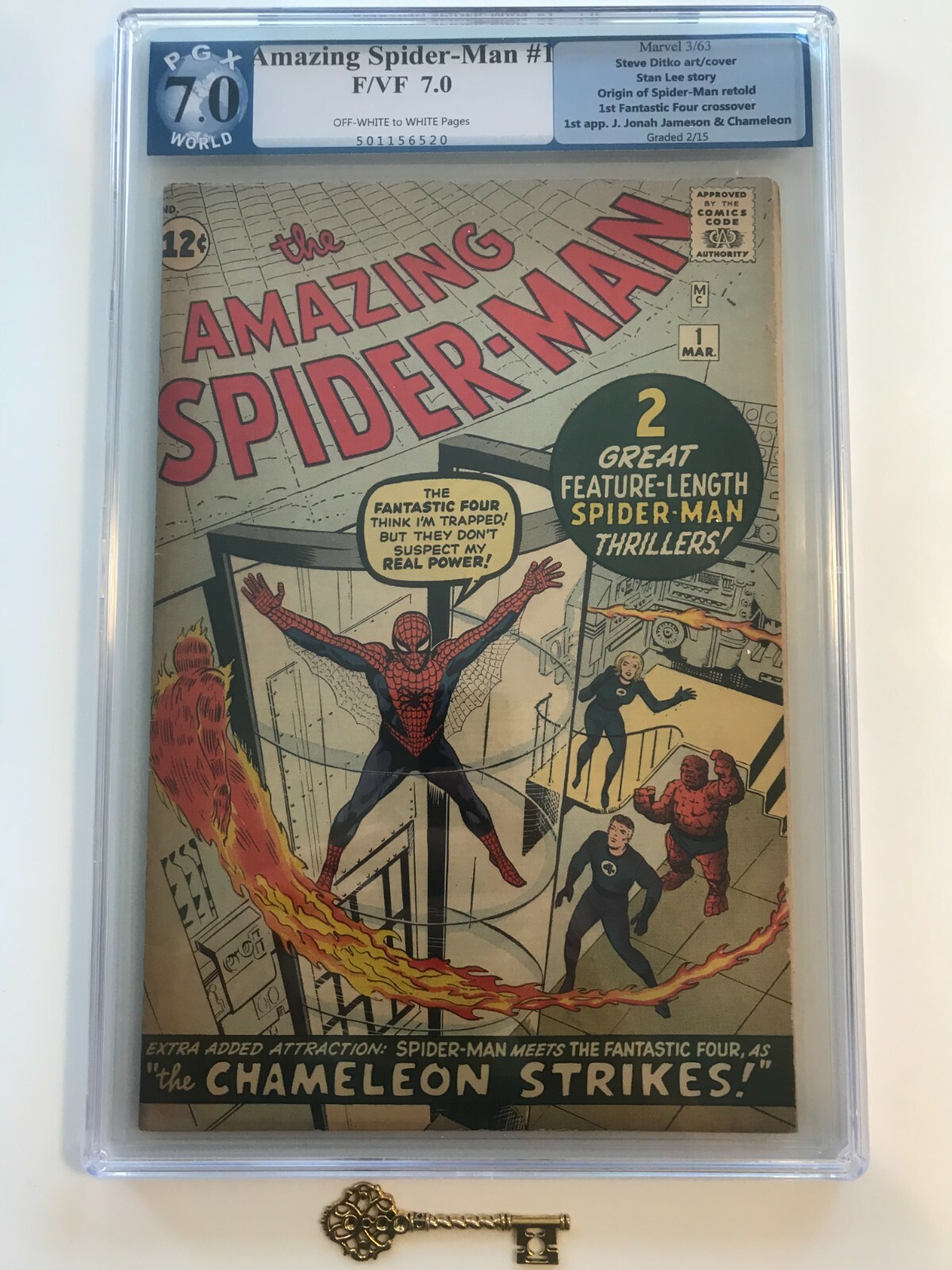AMAZING SPIDER-MAN #1 PGX 7.0 with OW-W Pages - 1st Jonah Jameson & Chameleon