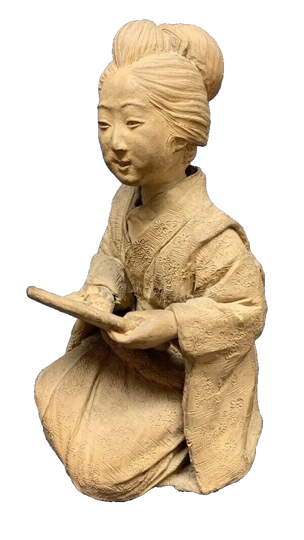VTG Signed Japanese Terracotta Woman Traditional Dress Wiping Slate 7 VTG Signed Japanese Terracotta Woman Traditional Dress Wiping Slate 7