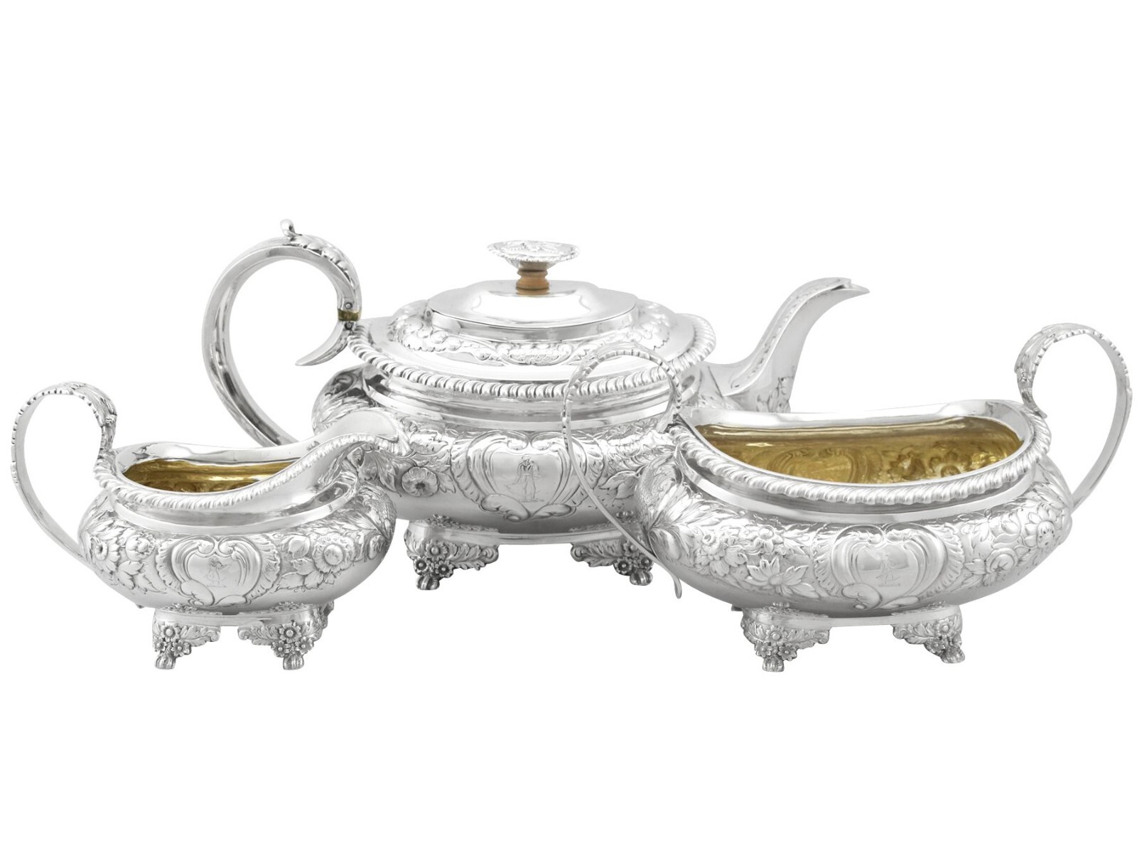 Antique Sterling Silver Three Piece Tea Set by Charles Thomas Fox 