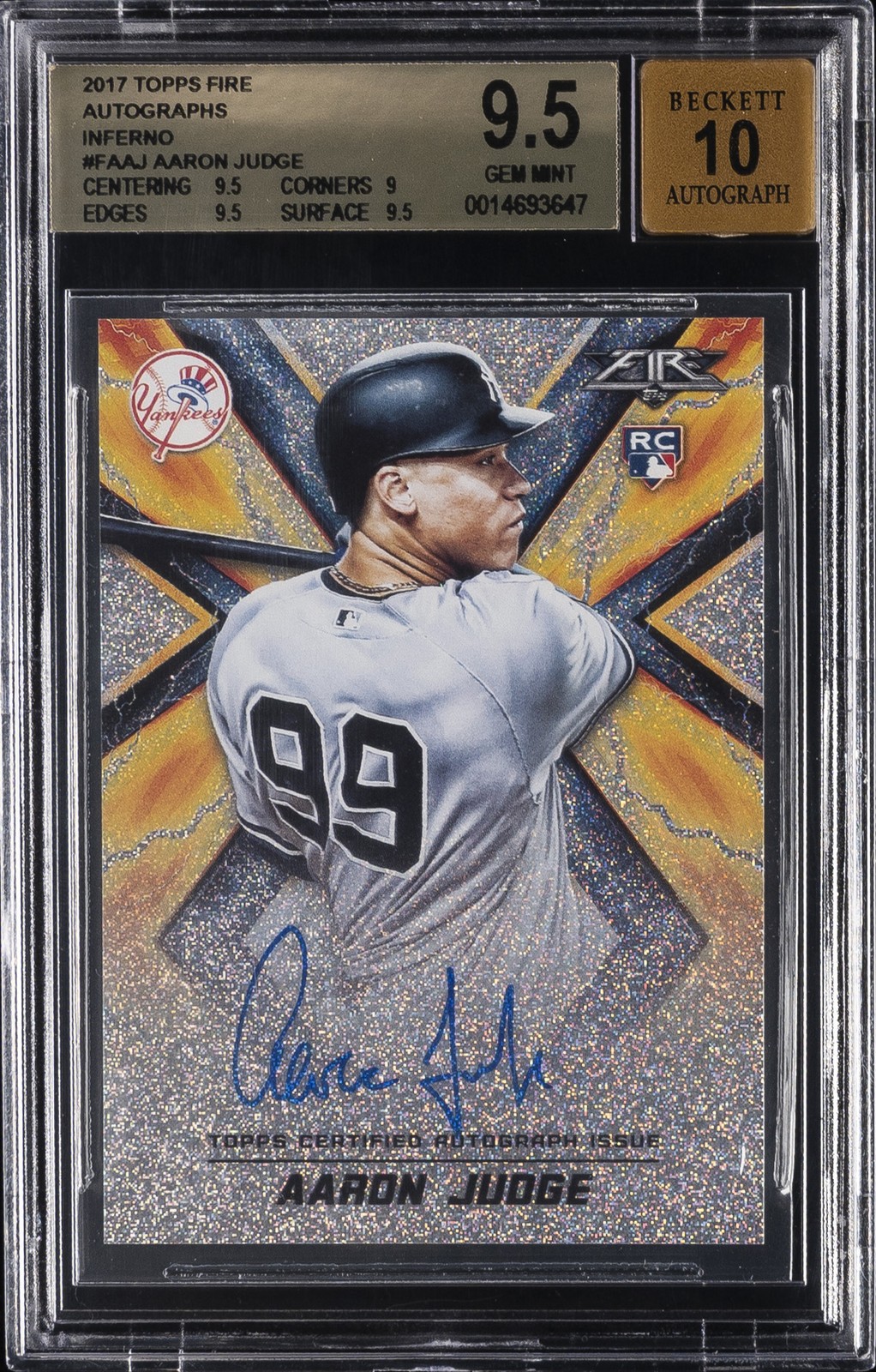 2017 TOPPS FIRE AUTOS INFERNO RC 1/1 #FAAJ AARON JUDGE BGS 9.5