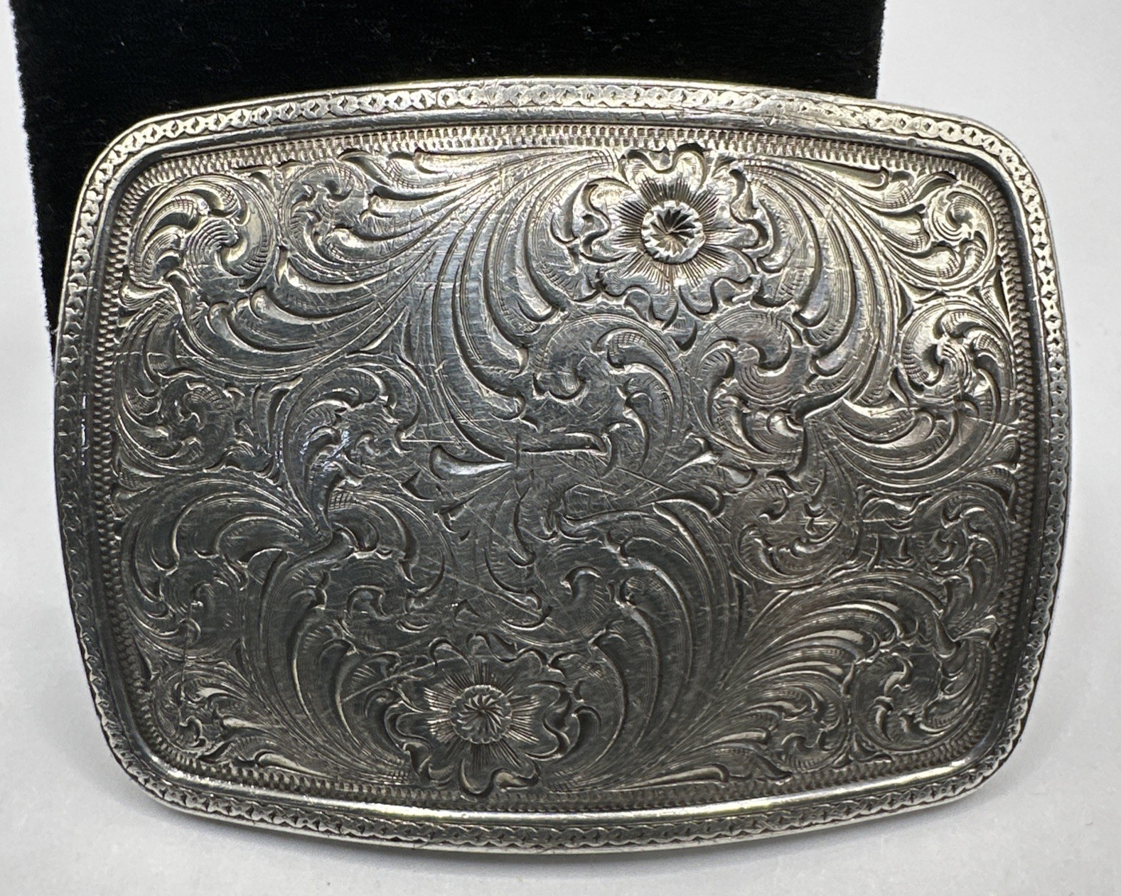 Gist Sterling Silver 925 Filigree Floral Design Square Belt Buckle (69.07g)