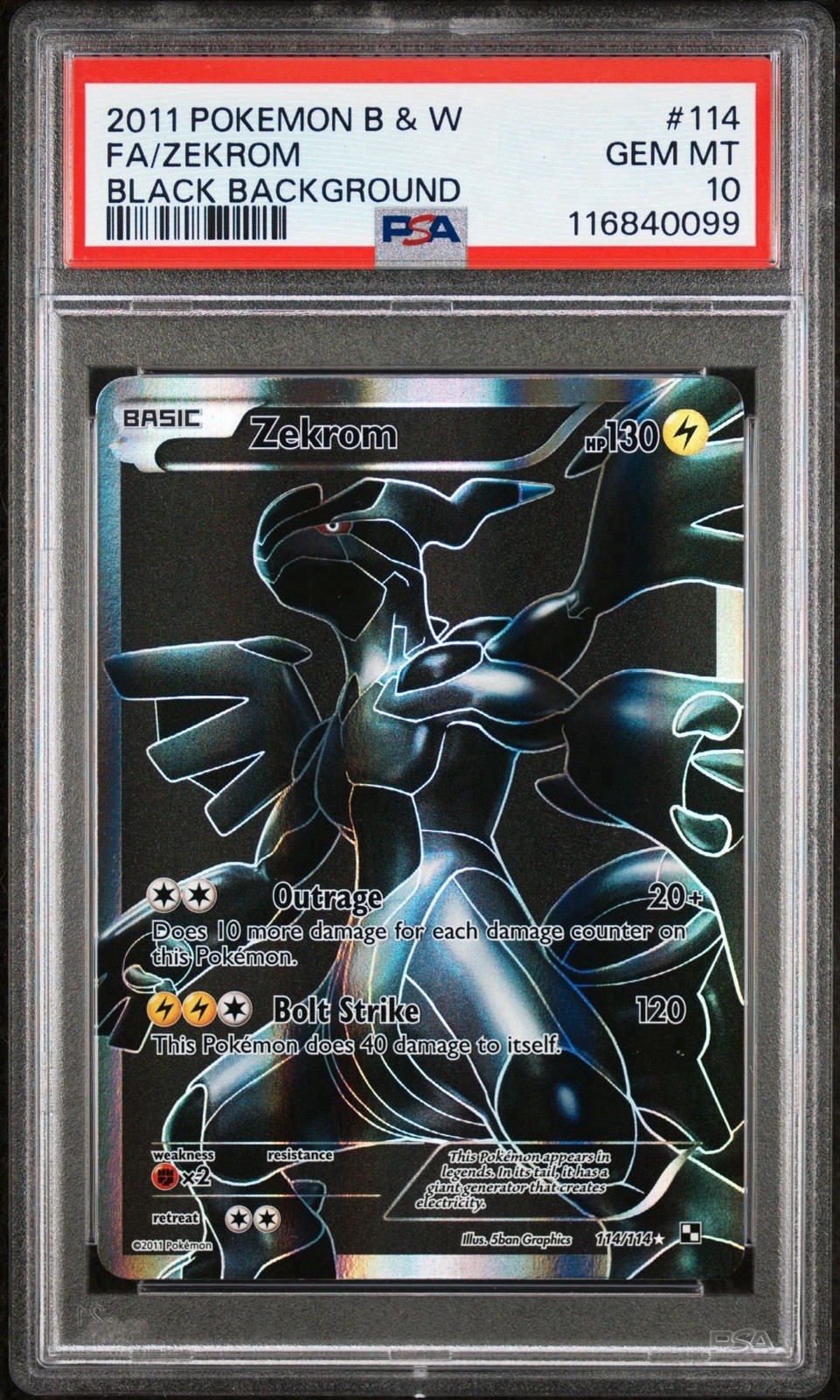 2011 Pokemon B & W Black Background #114 Full Art Zekrom PSA 10 GEM MINT 2011 Pokemon B & W Black Background #114 Full Art Zekrom PSA 10 GEM MINT