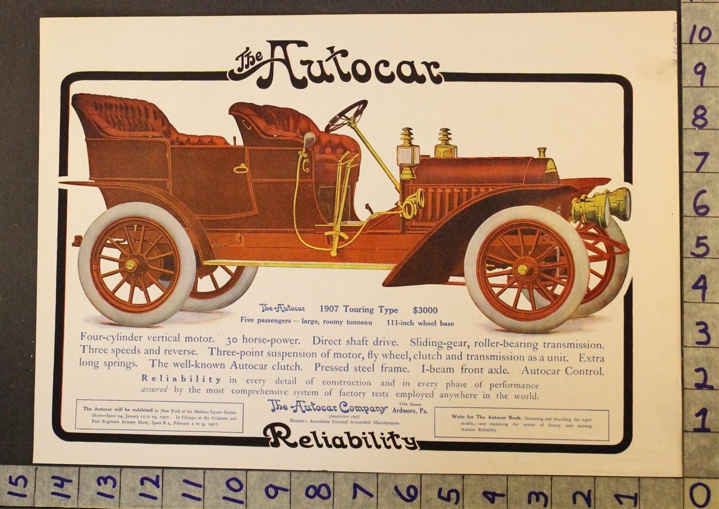 1906 AUTOCAR TOURING 5-PASS TONNEAU ARDMORE PENNSYLVANIA MOTOR CAR AUTO AD UE08 1906 AUTOCAR TOURING 5-PASS TONNEAU ARDMORE PENNSYLVANIA MOTOR CAR AUTO AD UE08