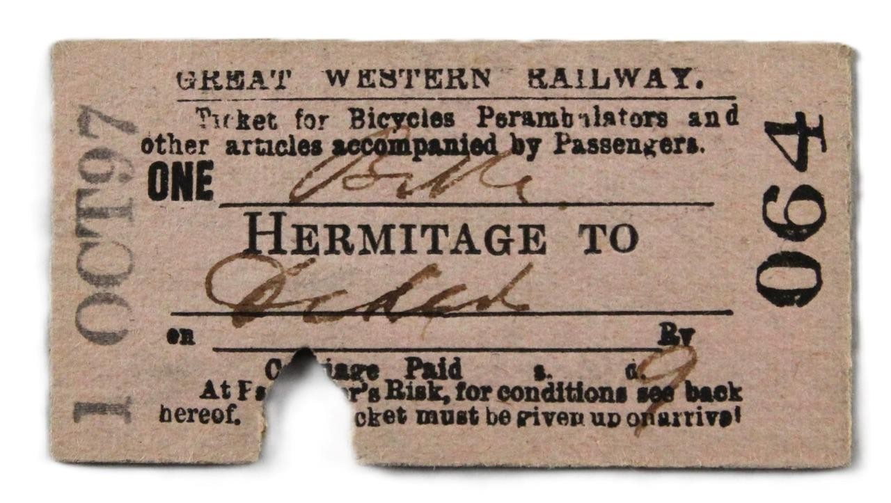 1897 GWR HERMITAGE to DIDCOT PRAM, BICYCLE EDMONDSON RAILWAY TICKET DN&S 1897 GWR HERMITAGE to DIDCOT PRAM, BICYCLE EDMONDSON RAILWAY TICKET DN&S