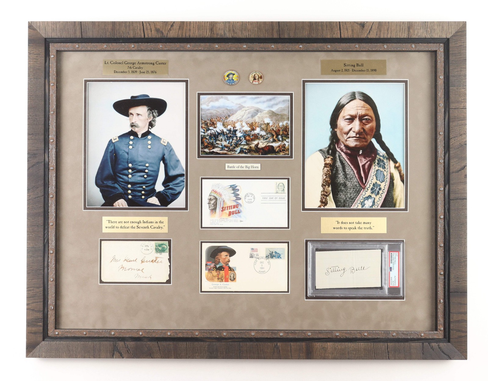 Sitting Bull & General George Armstrong Custer Signed Custom Framed Display Sitting Bull & General George Armstrong Custer Signed Custom Framed Display