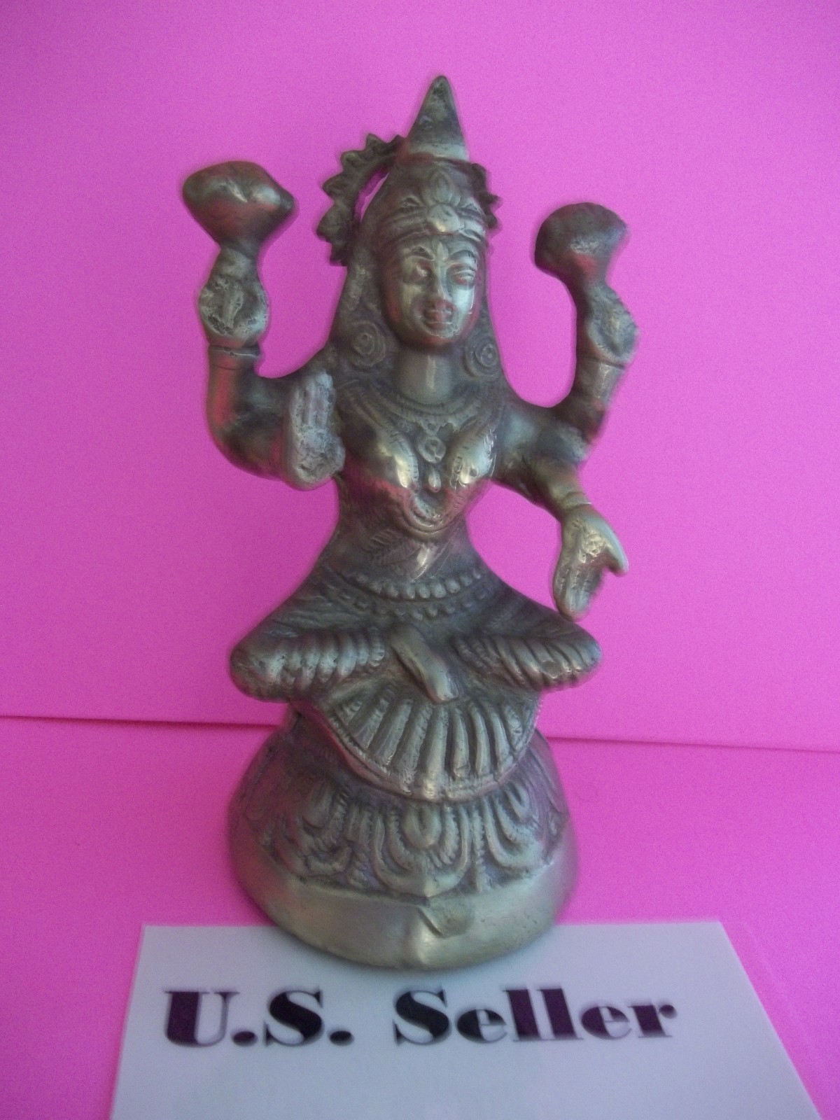 Antique statue of Goddess Lakshmi sitting on a lotus flower US Seller Antique statue of Goddess Lakshmi sitting on a lotus flower US Seller