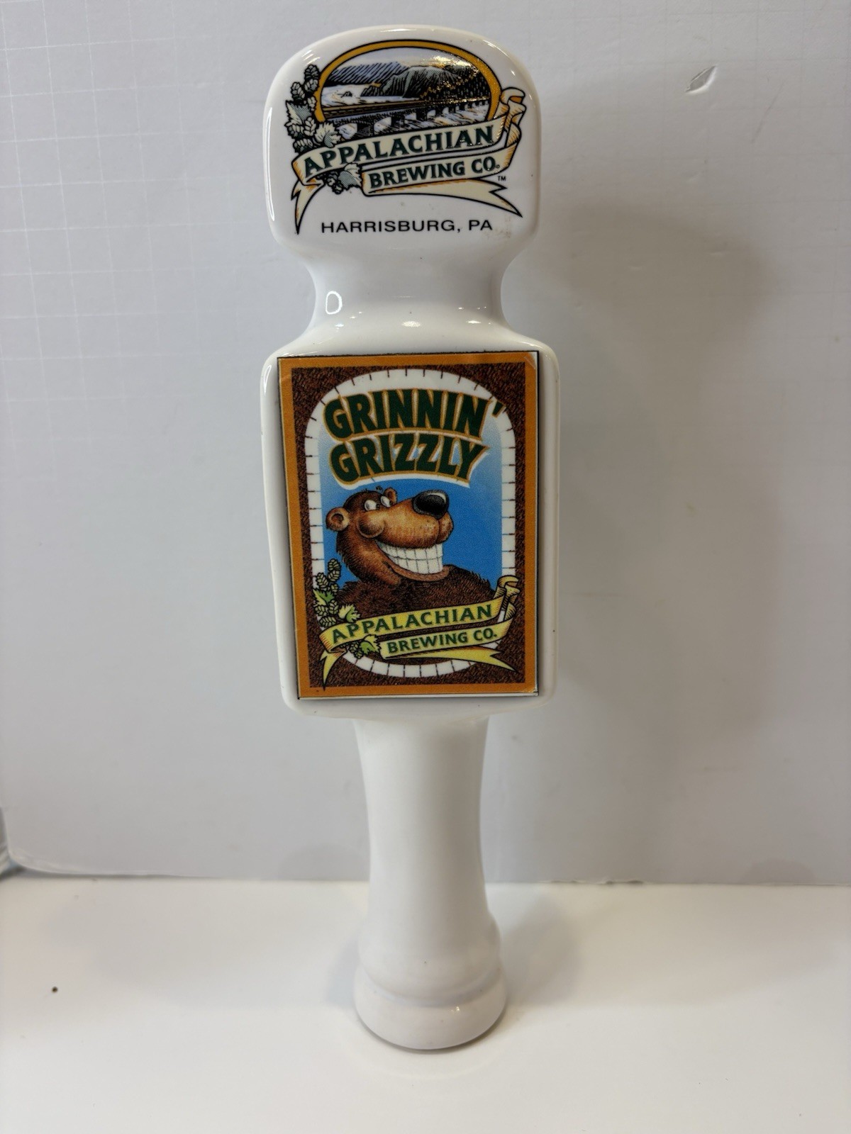 Appalachian Brewing Harrisburg PA Grinnin Grizzly Beer Tap Handle Magnetic Label