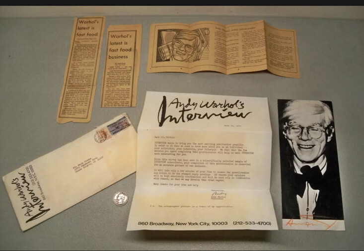 Vintage Andy Warhol Autographed Signed 'Interview' Letter in Envelope Signed Pic